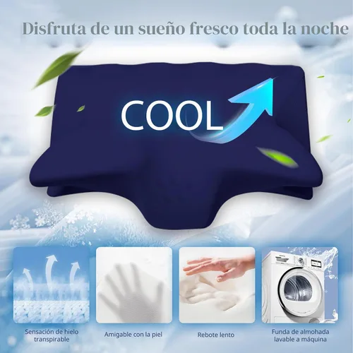 Vista 3 de Almohadas de espuma viscoelástica de contorno refrescante, almohada cervical ergonómica sin olor, almohada ortopédica ajustable para dormir de lado