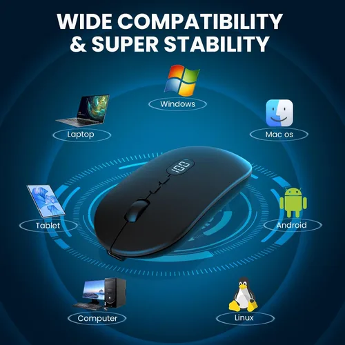 Vista 7 de MAGIC-REFINER X1 - Mouse inalámbrico para computadora portátil con nivel de batería visible, mouse USB ultra delgado portátil de 2.4G, clic
