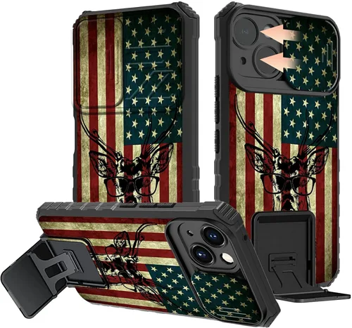 Vista 11 de Rossy Funda para iPhone 14 2022, para iPhone 14 con funda deslizante para cámara deslizante, soporte integrado, doble capa híbrida, a prueba de 1-37