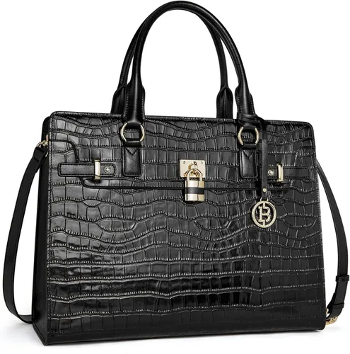 Vista 2 de BOSTANTEN Maletín portátil de 15.6 pulgadas para mujer, bolso de mano de cuero genuino y carteras de cuero para mujer, bolso de mano con doble