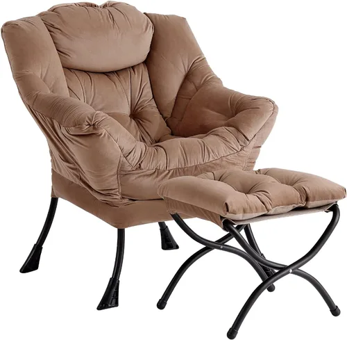 Vista 37 de LITA - Silla perezosa con otomana, sofá tapizado de ocio moderno de acento, silla de lectura contemporánea de salón con reposabrazos y bolsillo