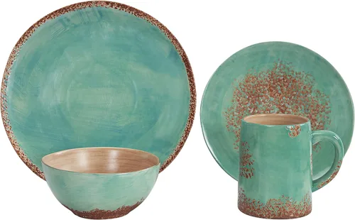 Vista 13 de Paseo Road Chalet Aztec - Juego de vajilla de cerámica de 16 piezas con platos, cuencos, tazas, estilo cabaña rústica del suroeste