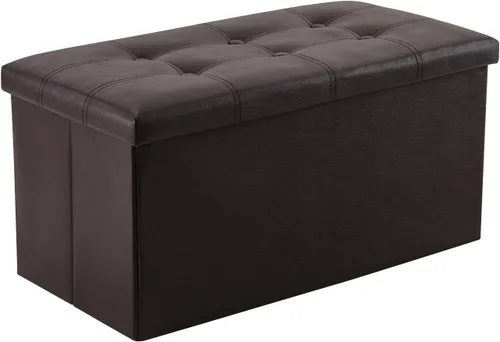 Vista 11 de YOUDENOVA Otomana plegable de almacenamiento, otomana de piel sintética, reposapiés otomano, asiento acolchado para dormitorio y sala de estar, Beige
