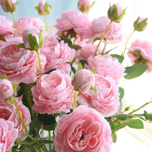 Vista 3 de DECHOUS Decoración de rosas artificiales, 4 ramos de rosas de seda, racimos falsos para el día de San Valentín, rellenos de jarrones florales