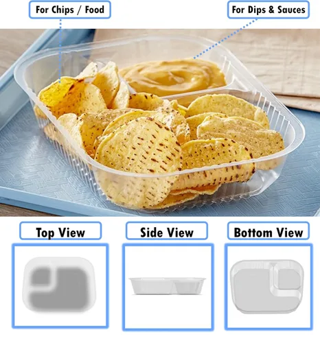 Vista 3 de Bandejas para nachos con 2 compartimentos, paquete de 50 unidades de plástico desechable, bandejas de nachos transparentes de 12 onzas