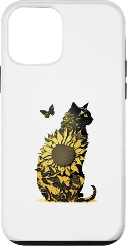 Vista 12 de Funda de arte con combinación de girasol y gato negro para iPhone 15
