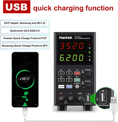 Vista 5 de Hantek Fuente de alimentación de CC variable, 35 V 6 A, pantalla de 4 dígitos, voltaje y corriente ajustable, fuente de alimentación de banco
