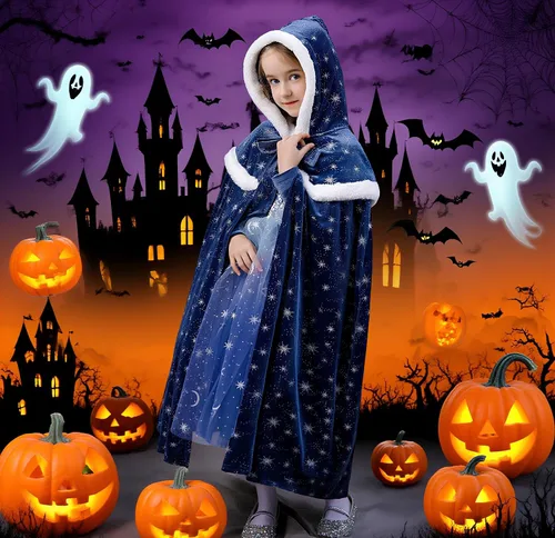 Vista 4 de Capa de Terciopelo para Niñas Elsa, Capa para Niños Pequeños con Capucha, Vestido de Disfraz Infantil