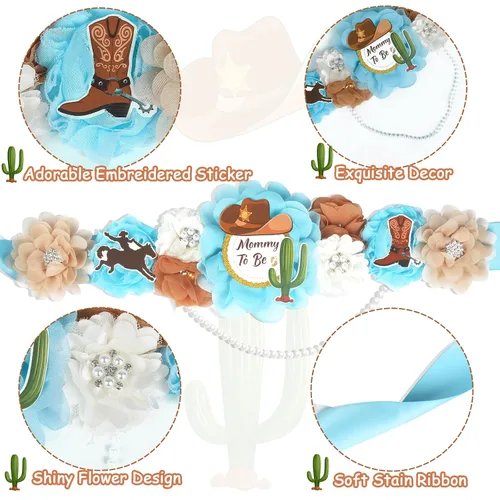 Vista 5 de Decoraciones de vaquero para baby shower, banda de maternidad de vaquero azul para baby shower, diseño de vaquero para mamá para ser papá para baby