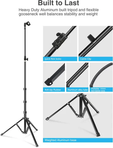 Vista 6 de Elitehood Soporte de micrófono plegable de aluminio, 82 pulgadas de alto y altura ajustable, soporte de micrófono con soporte de clip para micrófono