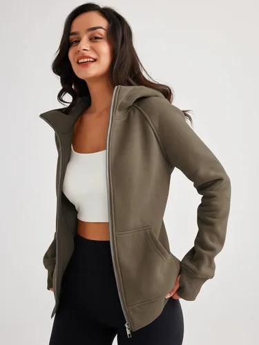 Vista 102 de Trendy Queen Sudaderas con capucha y cremallera para mujer, chaquetas de vellón, talla extragrande, moda de otoño e invierno