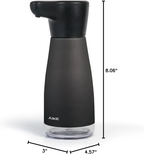 Vista 4 de Aike dispensador automático de jabón con carga magnética impermeable para jabón líquido con revestimiento negro antihuellas 14 fl.oz. Modelo AK1337