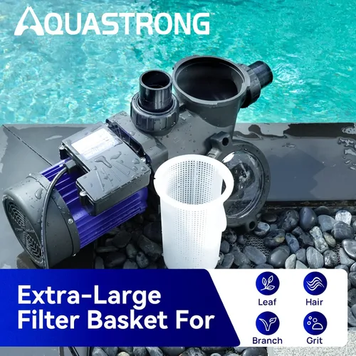 Vista 6 de Aquastrong - Bomba de piscina de 1.5 HP para interior/sobre el suelo, una sola velocidad, 115 V, 8100 GPH, alto flujo, potentes bombas de piscina