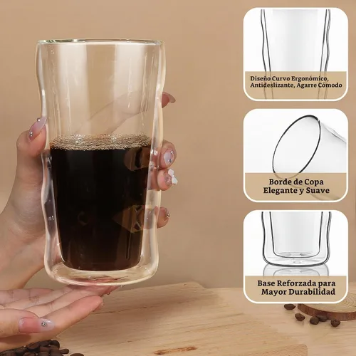 Vista 4 de Joeyan Vaso aislado de doble pared, vasos de vidrio de cóctel de cerveza de 15 onzas, vasos altos para beber, batido de borosilicato de doble forro