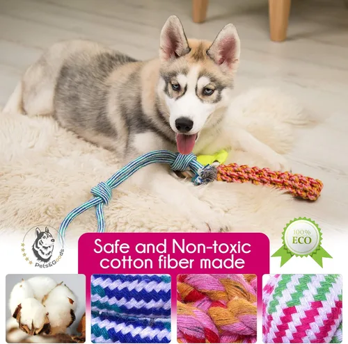 Vista 2 de Pets&Goods Juguetes masticables de cuerda – Paquete de 13 juguetes duraderos de algodón para cachorros y perros pequeños – Juguetes de cuerda