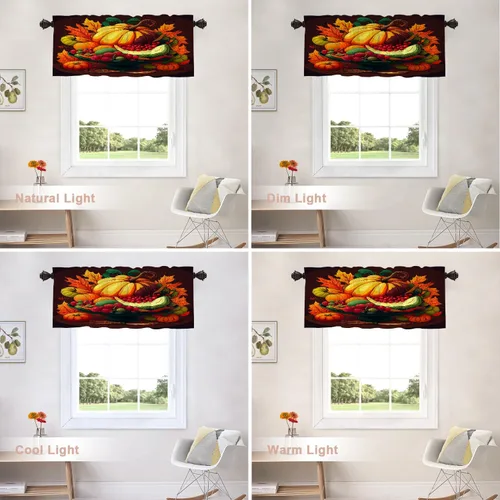 Vista 166 de Shrahala Orange Autumn Autumn Blackout Curtain Tiers, Fall Kitchen Valance Light Blocking Tier Drapes with Rod Pocket, 2 Pack 26 X 24 in