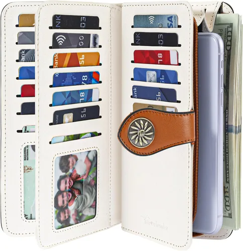 Vista 2 de Travelambo Cartera de mujer con bloqueo RFID para tarjetas de crédito, cartera de cuero de gran capacidad