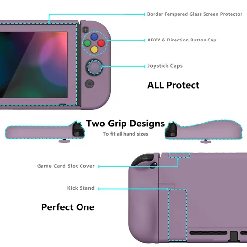 Vista 5 de PlayVital AlterGrips Ergonomic Grips Cover for Nintendo Switch, [2 Design] Interchangeable Comfort Dockable Protective Case with Screen Protector &