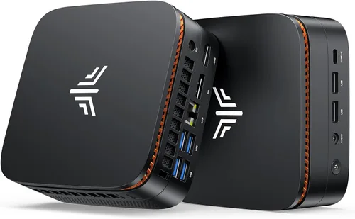 Vista 10 de KAMRUI Mini PC Celeron J3455, Mini computadora de escritorio, 86B DDR/128GB eMMC pequeña computadora 4K soporte 2.5" SSD/mSATA SSD/2.4G+5G WiFi dual