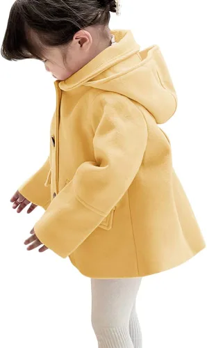 Vista 6 de rrhss Abrigo formal con botones para niñas pequeñas, chaqueta de lana con capucha para otoño e invierno