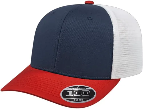 Vista 46 de Cap America i8502 Flexfit 110 Premium - Gorra de camionero de perfil medio con 6 paneles de malla trasera con protección UV y cierre ajustable