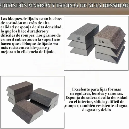 Vista 4 de Juego de 6 esponjas de lijado individuales - Surtido de bloques de lijado de grano 80/100/120/180/220/320, lavables y reutilizables