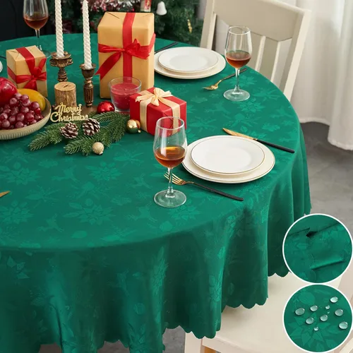 Vista 65 de Mantel Redondo Aqua Jacquard Pequeño de 40 Pulgadas, Manteles para Mesas de hasta 26" de Diámetro, Impermeable, Lavable, Sin Arrugas, Tela Suave