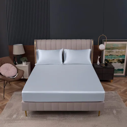 Vista 2 de Homiest Sábana bajera ajustable de satén azul bebé, tamaño individual, bolsillo profundo, ropa de cama lujosa y ultrasuave