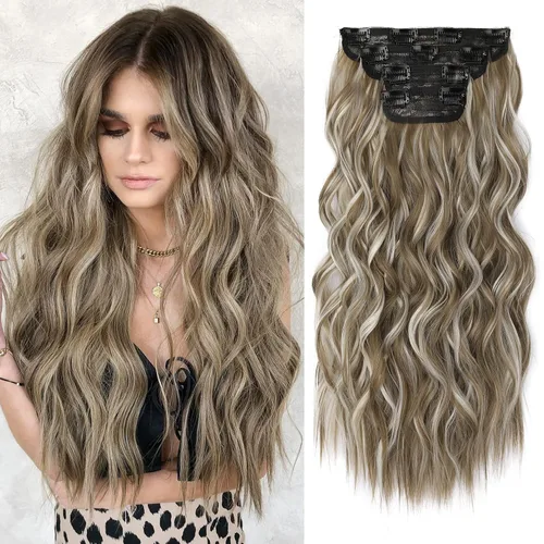 Vista 21 de REECHO Extensiones de cabello, 4 piezas, extensiones de cabello con clip HE001, extensiones de cabello sintéticas naturales y suaves para mujer