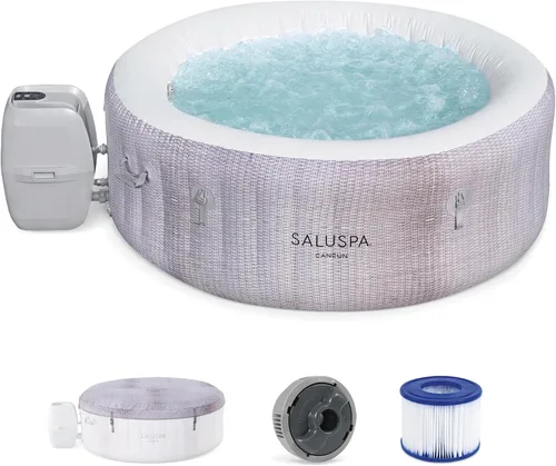 Vista 15 de Bestway SaluSpa Miami - Bañera de hidromasaje inflable para 2 a 4 personas, spa portátil de bajo consumo redondo para exteriores con 120 AirJets, 71