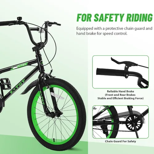 Vista 3 de Bicicleta infantil de 20 pulgadas para niños de 7 a 12 años, estilo BMX, bicicletas ligeras para niños, bicicletas para niños con frenos delanteros