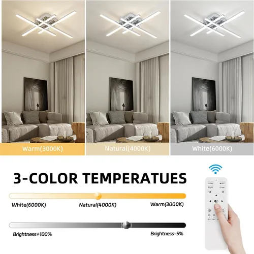 Vista 2 de CANEOE Moderna lámpara de techo LED de 38W regulable, lámpara de techo de montaje empotrado con control remoto, color plateado, cerca de la lámpara