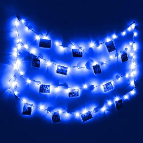 Vista 2 de HSicily Luces de Hadas Enchufables, 8 Modos 33 pies 100 LED Luces de Cadena USB con Adaptador Control Remoto Temporizador Luces Azules Centelleantes