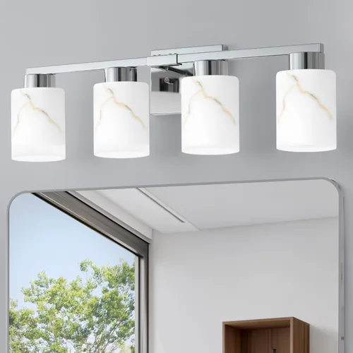Vista 10 de Juego de 2 apliques de pared dorados con pantalla de vidrio de mármol, accesorios modernos de tocador de baño para dormitorio, pasillo, entrada