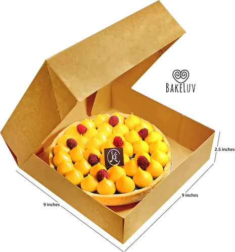Vista 2 de Cajas de panadería con ventana, 9 x 9 x 2.5 pulgadas Marrón