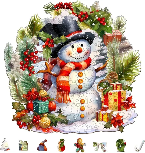 Vista 10 de Rompecabezas de madera de Navidad para adultos, rompecabezas de madera de pueblo nevado, rompecabezas de madera para adultos, regalos