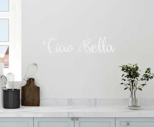 Vista 7 de Adhesivo decorativo de pared de 24 x 5 pulgadas, diseño de Ciao Bella Hello Goodbye Beautiful Italian Saying Kitchen Family