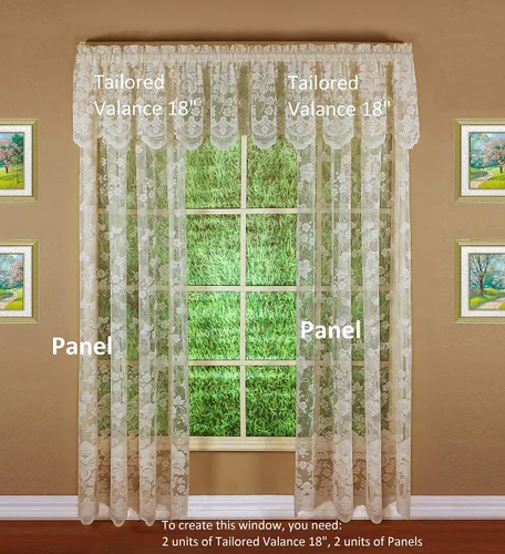 Vista 5 de Today's Curtain Cenefa de cortina de encaje floral con diseño de enredadera, 18", Marfil, 60 ancho x 18 largo