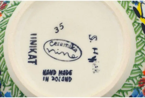 Vista 4 de Auténtico cuenco de cerámica polaca de 6 pulgadas Signature UNIKAT en diseño de gnomo de apicultor hecho a mano en Bolesławiec Polonia por Ceramika