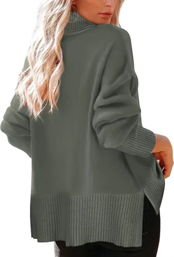 Vista 4 de Glanzition Suéteres para mujer con cuello alto y abertura lateral de gran