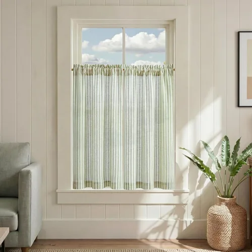 Vista 42 de Jinchan - Cortinas de lino a rayas para cocina, 24 pulgadas, beige, 2