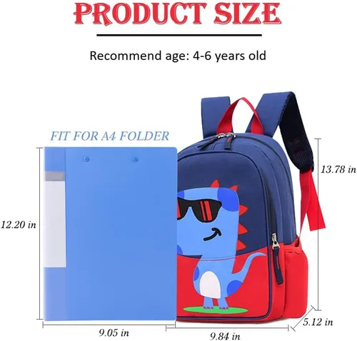 Vista 8 de Mochila preescolar para niños, diseño de dibujos animados, tamaño A4, Dinosaurio Rojo 2 M