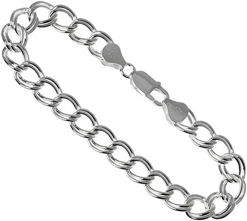 Vista 2 de Pulsera de plata de ley con doble eslabón, 0.209in 0.433in, varios tamaños
