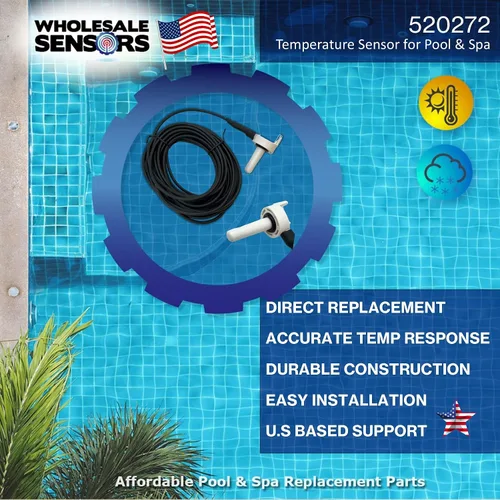 Vista 2 de Wholesale Sensors Repuesto para sensor de temperatura negro Pentair 520272, cable de 20 pies
