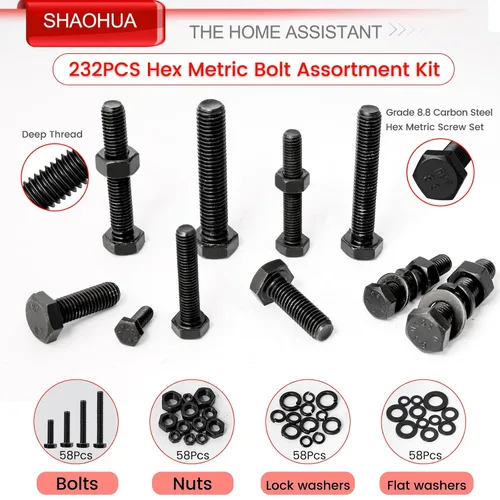 Vista 5 de Kit de surtido de pernos y tuercas métricas M6 M8 M10 M12 de 16 mm a 60 mm de grado 8 con tuercas hexagonales, pernos y arandelas de 15 tamaños
