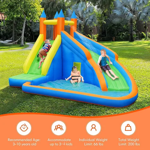 Vista 5 de Costzon - Tobogán acuático inflable, parque de toboganes gigantes inflables para niños, diversión al aire libre en el patio trasero, con soplador