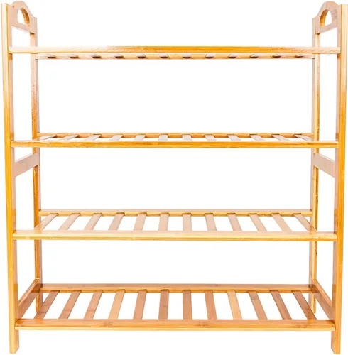 Vista 4 de Zapatero de 4 niveles con asas, bambú, madera, armarios y entrada, soporte organizador de almacenamiento para zapatos, organizador de zapatos
