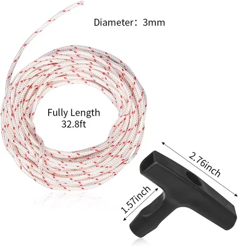 Vista 2 de Newflager Mango de arranque de 3 piezas con cuerda de arranque de retroceso de 32.8 ft (diámetro: 0.118 in) cable de tracción para cortacésped