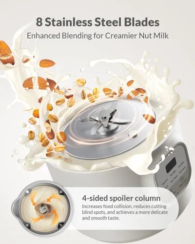 Vista 4 de KIDISLE Máquina Automática para Hacer Leche de Nueces, 20oz Leche Casera de Almendra, Avena, Coco, Soja, Leches Vegetales y Bebidas No Lácteas