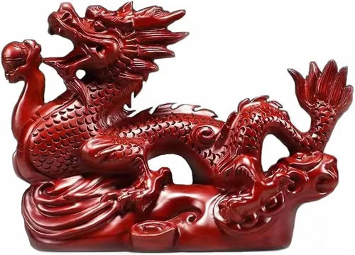 Vista 8 de RCFINE Estatua de dragón pequeña de madera china Feng Shui Dragon Figurines 2024 Año del Dragón Regalo Escultura de dragón para el éxito de la Negro